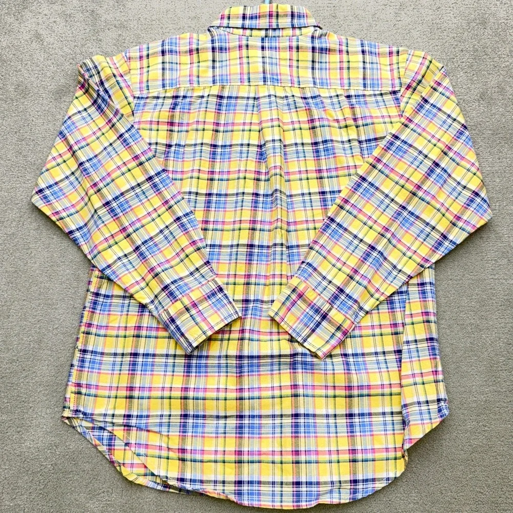 Ralph Lauren Boys Shirt Size 10 Yellow Multicolor Plaid Flesh Pony Long Sleeve